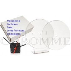 Conjunto de 100 Kits completos de relogio de mesa redondo acoplado com lente protetora e embalagem individual na COR: ACRILICO